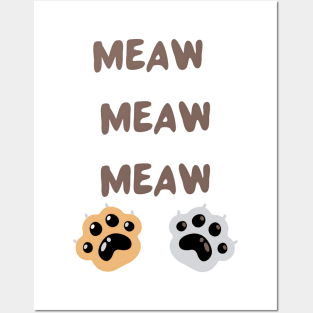 Meaw meaw cat illustration and typography Posters and Art